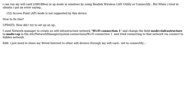 Ubuntu: Is it possible to run rtl8188eu in ap mode? смотреть онлайн