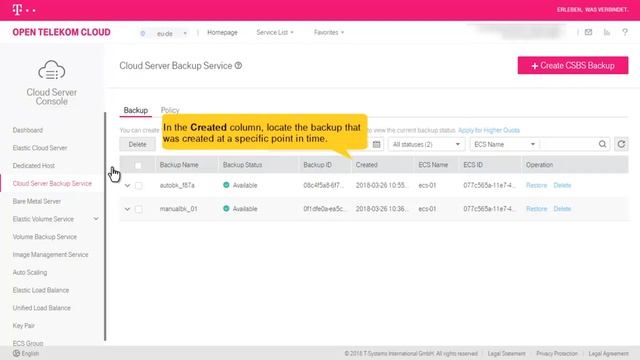 Open Telekom Cloud | Cloud Server Backup Service: Restoring ECS Data смотреть онлайн