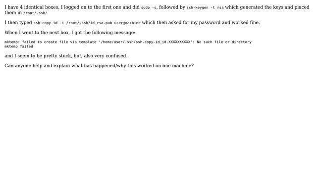 Unix & Linux: Unable to use ssh-copy-id - mktemp: failed to create file via template смотреть онлайн