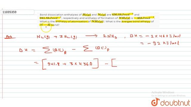 Bond dissociation enthalpies of `H_(2)(g)` and `N_(2)(g)` are `436.0 kJ mol^(-1)` and `941.8 kJ ... смотреть онлайн