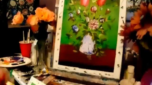How to paint with Acryilic paint a VASE and FLOWERS DEMO, quick tips for beginners смотреть онлайн