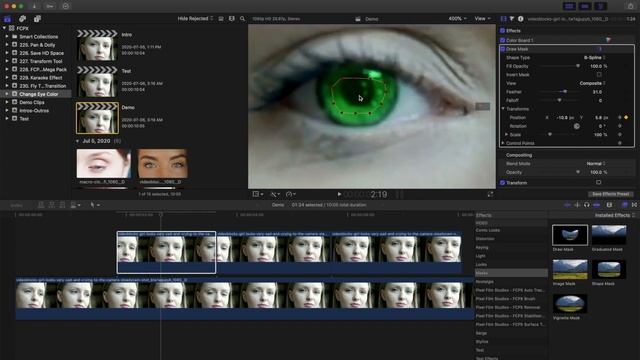 CHANGE EYE COLOR IN VIDEO using FCPX | Final Cut Pro Tutorial, NO plugins needed! смотреть онлайн