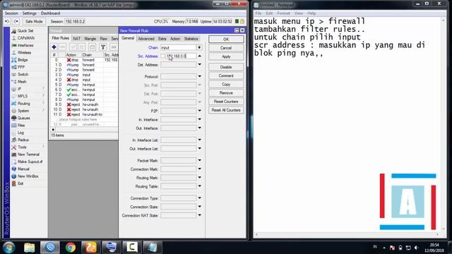 CARA BLOKIR PING GATEWAY DI MIKROTIK DENGAN FIREWALL смотреть онлайн