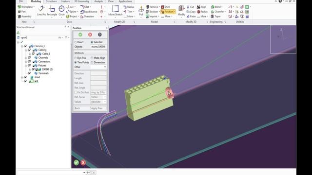 Creo Elements Direct/Cabling: Проводка кабеля от разъема к разъему смотреть онлайн
