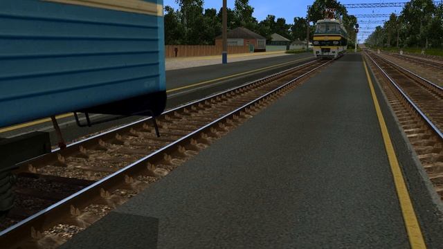 Электровоз 2ЧС4-001 сцепляется с пассажирским поездом в Trainz 12. смотреть онлайн