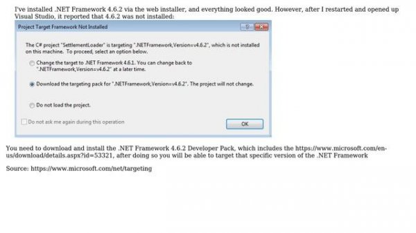 Visual Studio doesn't recognize .NET Framework 4.6.2 is installed (3 Solutions!!)