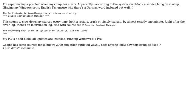 PC Startup - 7022 Service Control Manager (hung) смотреть онлайн