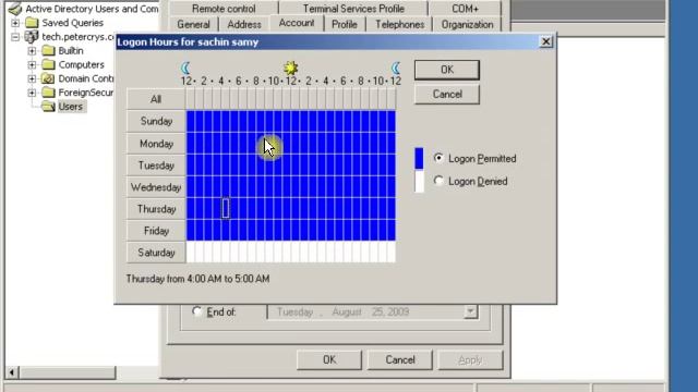 4 How to Configuring Domain User Account logon hours, logon options on Windows server 2003 смотреть онлайн