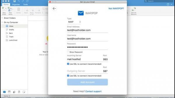 Configure Outlook 2019 POP3/IMAP Email account for Mac User