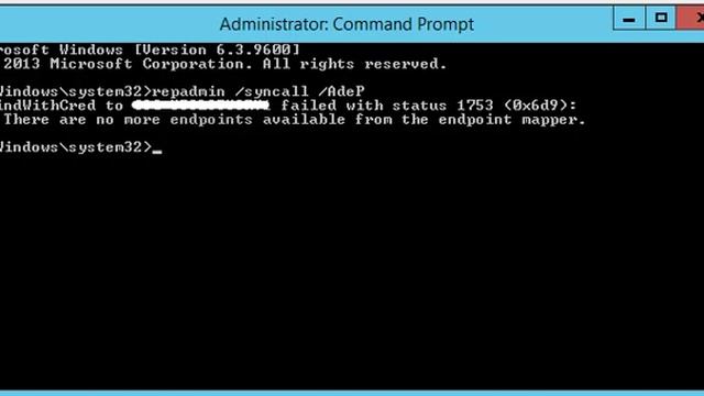 RepAdmin DsBindWithCred failed with status 1753 (0x6d9) There are no more endpoints available смотреть онлайн