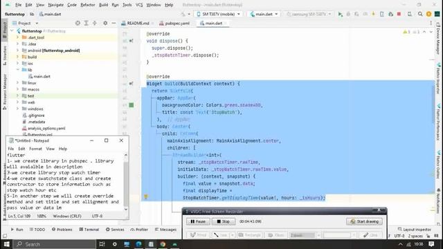 stopwatch timer in flutter | stopwatch | flutter tutorial | android studio tutorial смотреть онлайн