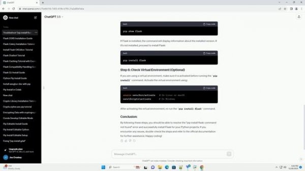pip install flask command not found
