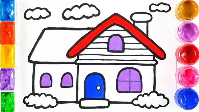 House Drawing, Coloring, Painting Windows, Cloud, Roof, Door, How to Draw a House Easy смотреть онлайн