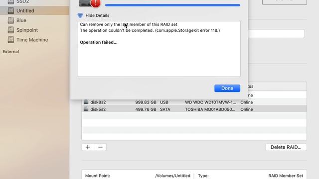 macOS Mojave 10.14.2 Fails to Remove Last Member Disk from JBOD RAID Set смотреть онлайн