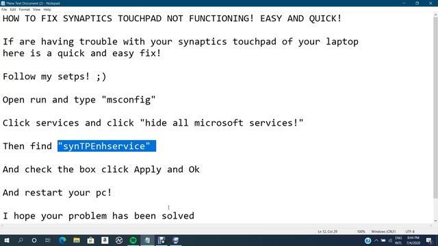 HOW TO FIX SYNAPTICS TOUCHPAD NOT FUNCTIONING! EASY AND QUICK FIX ! смотреть онлайн