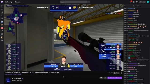 S1mple insane "what the fuck?" awp flick vs Team Liquid (with twitch chat) смотреть онлайн