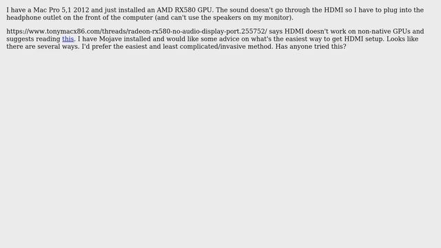 Apple: HDMI Audio doesn't work on AMD RX580 Mac Pro 5,1 смотреть онлайн