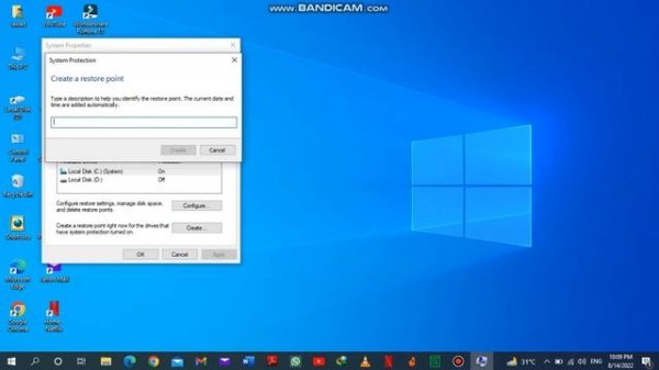 Create restore point in windows - System Restore - System back up.