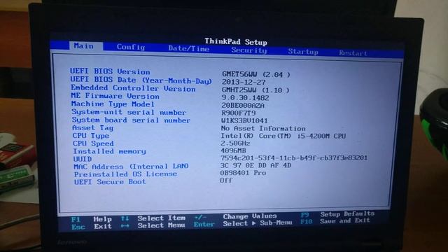 Lenovo ThinkPad T540p BIOS Demonstration смотреть онлайн