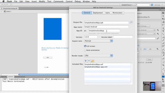 Flash CS5.5: Simple Android app - deploying to a device смотреть онлайн