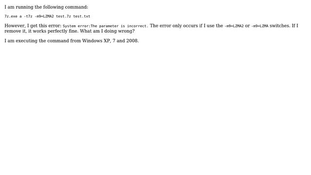 Incorrect parameter error when using 7-zip from the command line in Windows смотреть онлайн