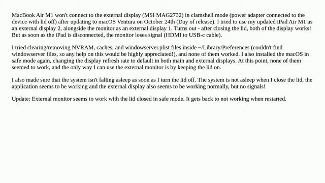 Clamshell Mode fails after macOS Ventura update (Oct'25, 2022) смотреть онлайн