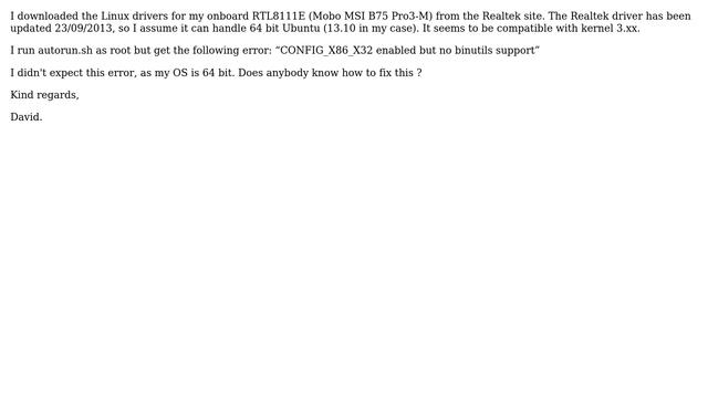 Compiling error while installing Realtek RTL8111E in 64 bit 13.10. "CONFIG_X86_X32 enabled but... смотреть онлайн