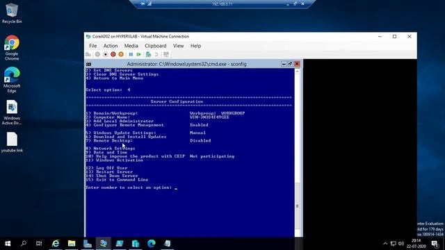 Windows Core Server Configuration Part1 using SCONFIG Command смотреть онлайн