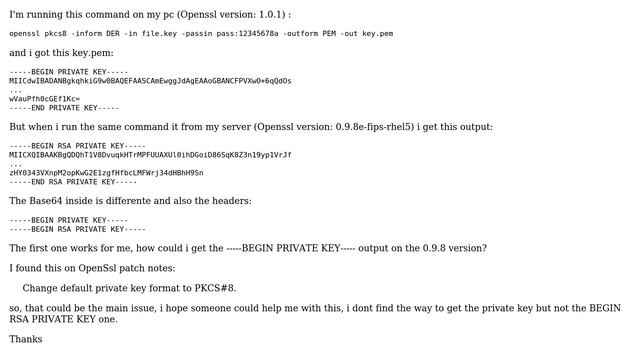 Openssl Pkcs8 Default Format Gives RSA PRIVATE KEY