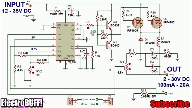 TL494 600Watt Regulated Switch Mode Power Supply 2-30V 0-20A смотреть онлайн