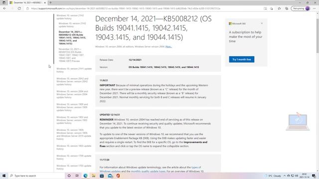 [KB5008212] Security update for Windows 10 version 21H1 - Build 19043.1415! смотреть онлайн