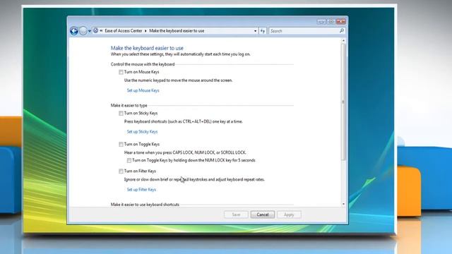 Windows® Vista: Turn Filter Keys on and off смотреть онлайн