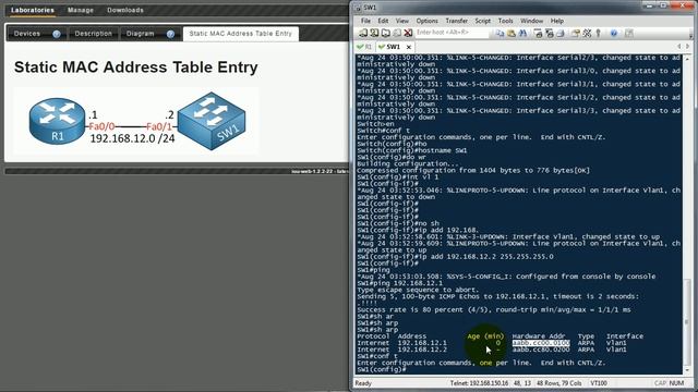CCIE - SW-1 - Static MAC Address Table Entry смотреть онлайн