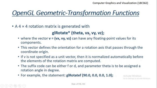 VTU CGV(18CS62)[3D TRANSFORMATIONS AND OPENGL FUNCTIONS](M3 L7) смотреть онлайн