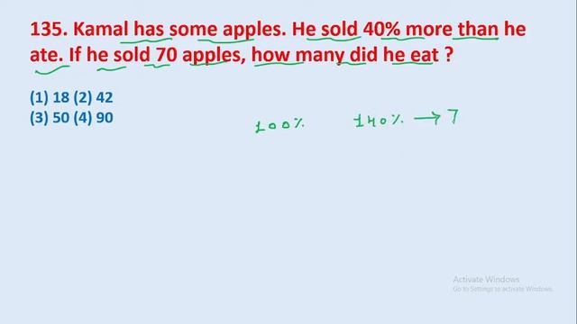135. Kamal has some apples. He sold 40% more than he ate. If he sold 70 apples, how many || edu214 смотреть онлайн