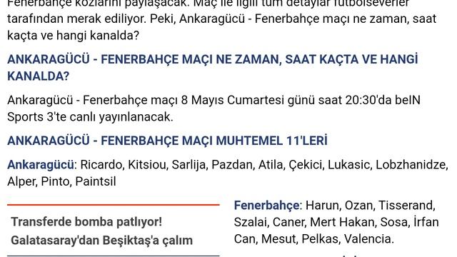 Ankaragücü - Fenerbahçe maçı ne zaman, hangi kanalda, saat kaçta? смотреть онлайн