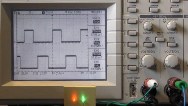 ESP32 example of PWM phase shifted by 180°