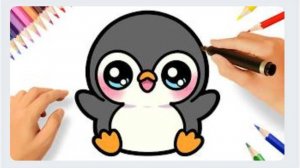 КАК НАРИСОВАТЬ МИЛОГО ПИНГВИНА ЛЕГКО ШАГ ЗА ШАГОМ 🐧❤️
