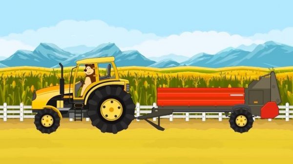 Hard Work on the Farm -The Bear and The Red Tractor Delivery of Apples to the nearby Market