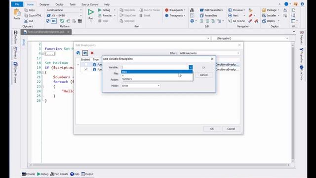 Set Line, Variable, Function, Conditional Breakpoints in PowerShell Scripts смотреть онлайн