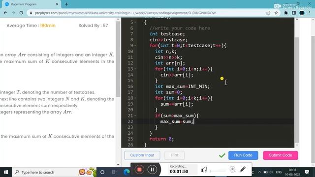Sliding Window || PREPBYTES SOLUTION || IN C++ смотреть онлайн