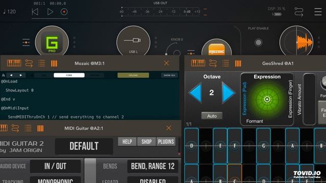 Jam Origin Midi Guitar 2 , iPad, Mozaic plugin and Geoshred with SWAM Tenor Sax смотреть онлайн