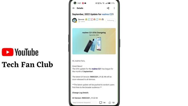 Realme C21 New Software Update C.14 September 2022, Realme C21 Android 12 Realme UI 3.0 Update Kab