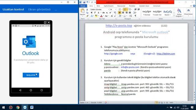 Android cep telefonunda “ Microsoft outlook” programına Yandex (kurumsal) e posta kurulumu смотреть онлайн