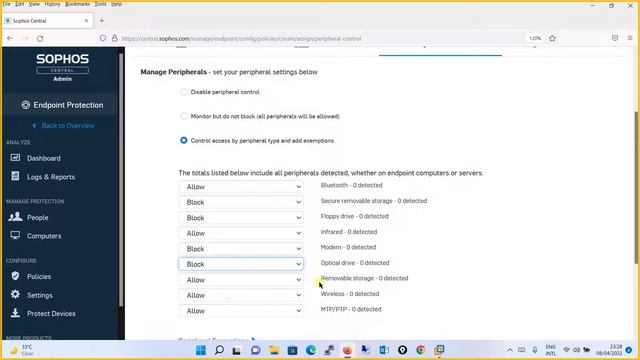 10. Peripheral Control Policy || Sophos Central Endpoint Security and Intercept X смотреть онлайн