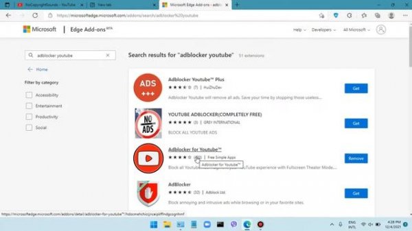 How to remove ads on YouTube in PC (Microsoft Edge browser)