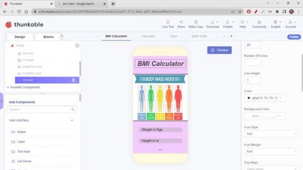 BMI calculator on thunkable