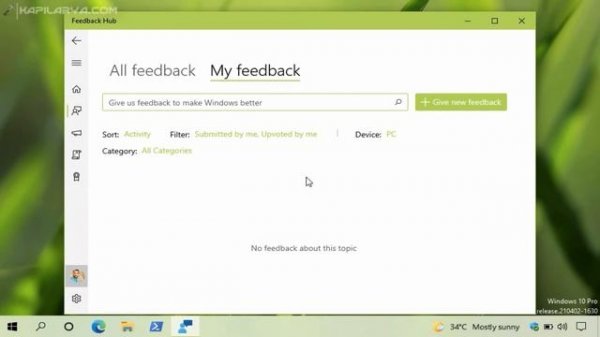 Submit feedback using Feedback hub in Windows 10