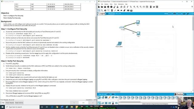 11.1.10 Packet Tracer - Implement Port Security смотреть онлайн
