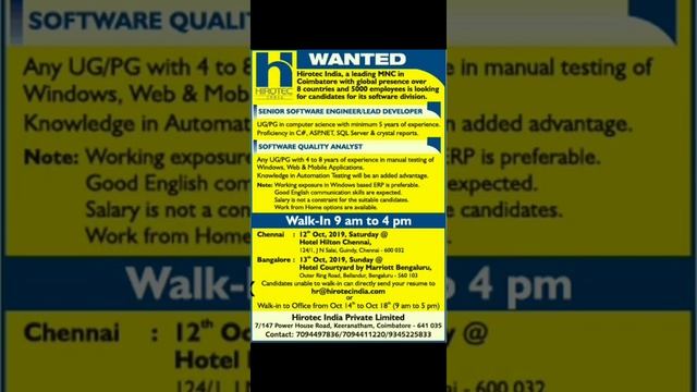 Pvt,Govt,Foreign Jobs Update-12/10/2019||ITI, Diploma,B.E,B.Sc,M.Sc,M.Pharma,MBA,B.Pharma,Any Degre смотреть онлайн